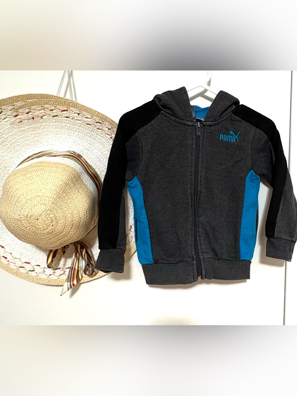 Puma Kids Charcoal and Teal Zip-Up Hoodie